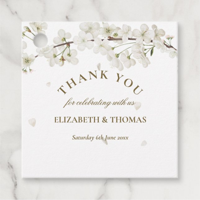 Étiquettes Cadeau Merci Mariage floral jolie floraison blanche (Devant)