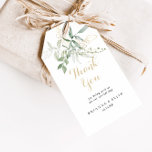 Étiquettes-cadeau Merci Mariage Gold Green Foliage<br><div class="desc">Ces draps vert doré, mariages de feuillage, vous remercient pour les étiquettes qui sont parfaites pour une réception de mariage rustique. Cette conception artistique présente une aquarelle dessinée à la main or et feuillage vert, inspirant la beauté naturelle. Personnalisez ces balises avec un message court, vos noms et votre date...</div>