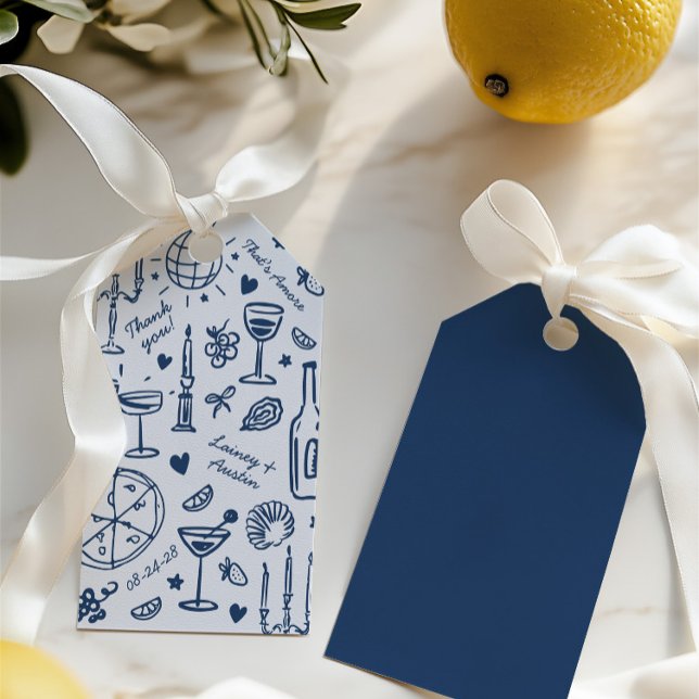 Étiquettes-cadeau Merci Mariage illustré à la main (Minimalist Retro Blue Wedding Gift Tag)