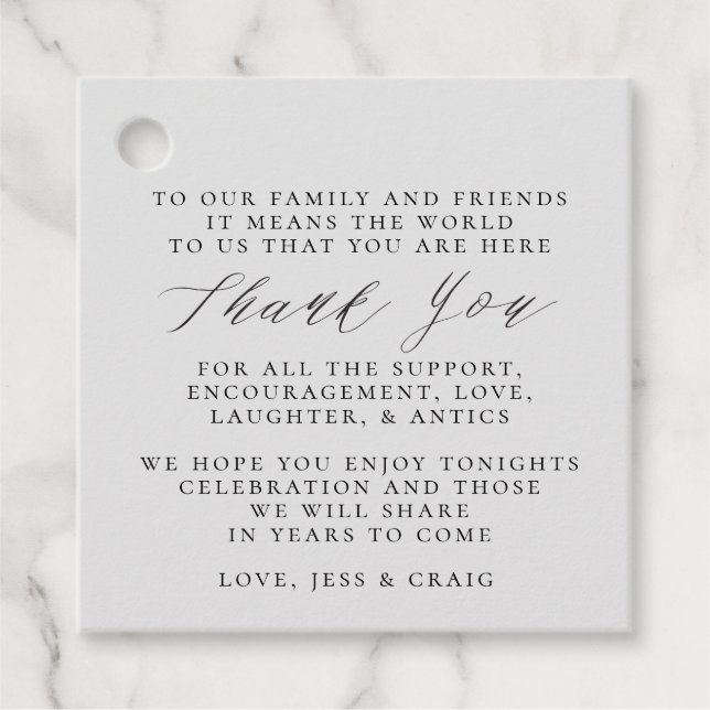Étiquettes Cadeau merci mariage marque de faveur avec message (Devant)