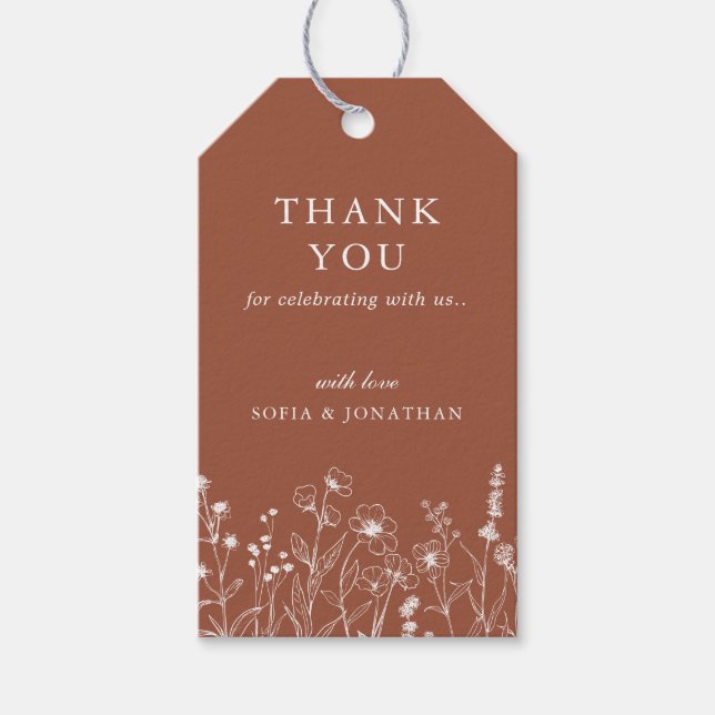 Étiquettes-cadeau Merci Mariage minimaliste Fleur sauvage en terre c (Devant)