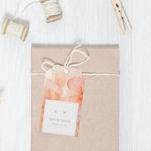 Étiquettes-cadeau Merci Mariage moderne à fleurs de pêche
