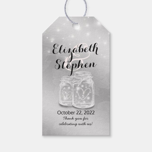 Étiquettes-cadeau Merci Mariage moderne Mason Jars Lumières à cordes (Devant)