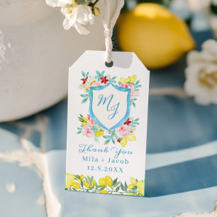 Étiquettes-cadeau Merci Mariage Monogram Crest méditerranéen