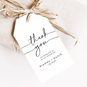Étiquettes-cadeau Merci Mariage noir blanc classique