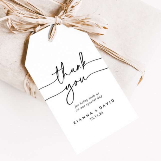 Étiquettes-cadeau Merci Mariage noir blanc classique (Créateur téléchargé)