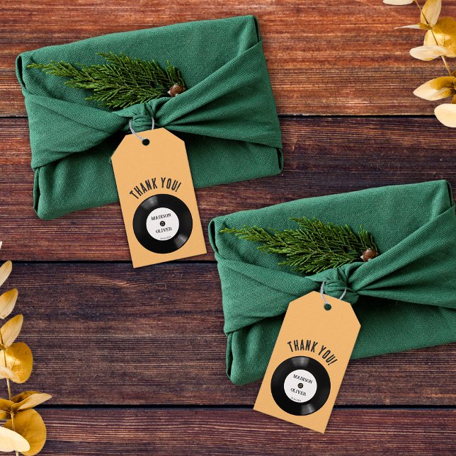 Étiquettes-cadeau Merci Mariage noir noir blanc rétro (Créateur téléchargé)