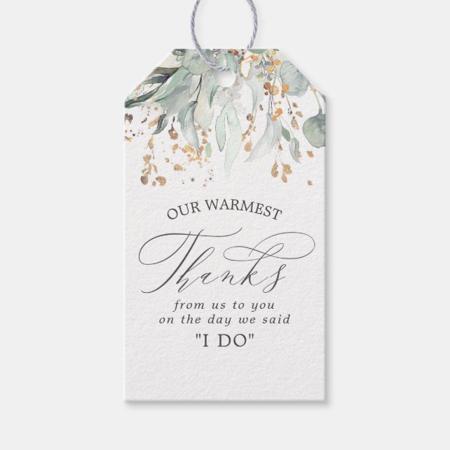 Étiquettes-cadeau Merci Mariage or et verdure (Devant)