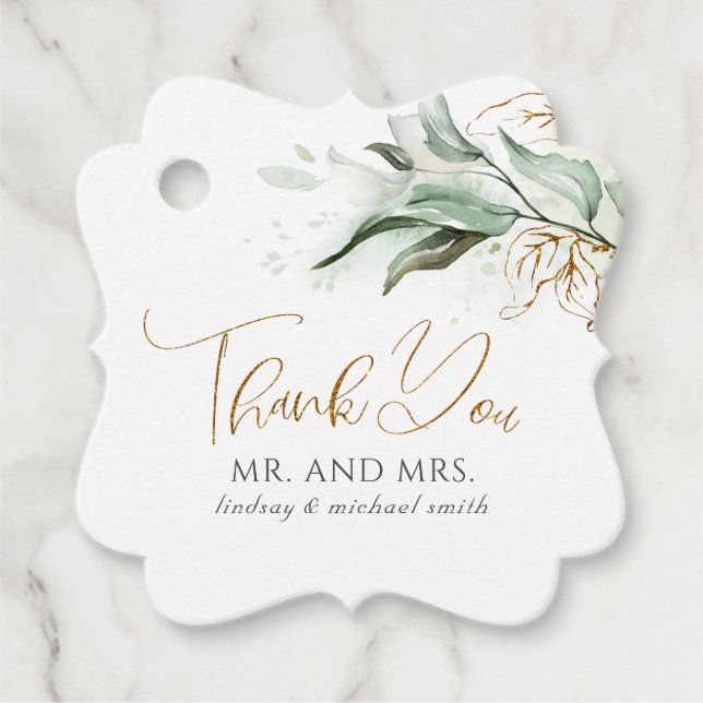 Étiquettes Cadeau Merci Mariage or vert (Devant)