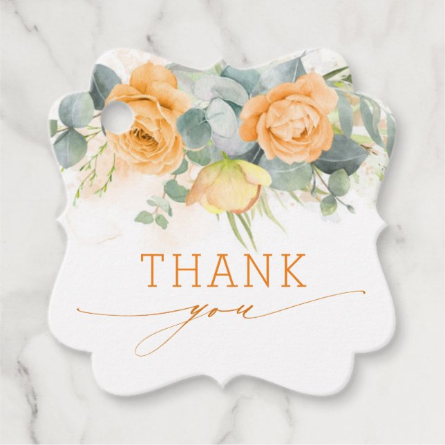 Étiquettes Cadeau Merci Mariage Orange Fleurs (Devant)