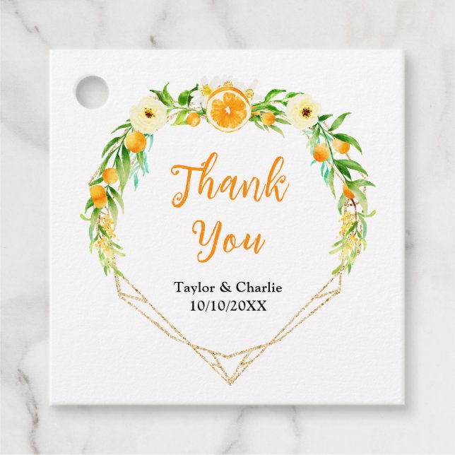 Étiquettes Cadeau Merci Mariage Oranges Citrus (Devant)