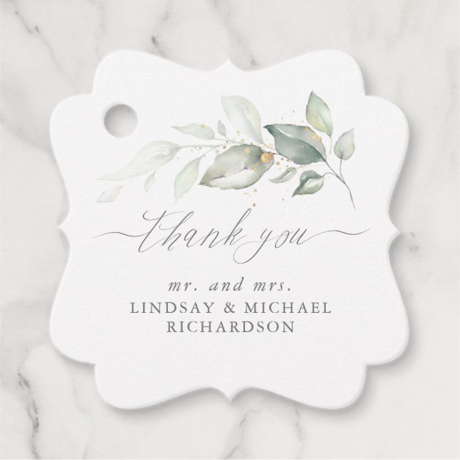 Étiquettes Cadeau Merci Mariage romantique élégant (Devant)