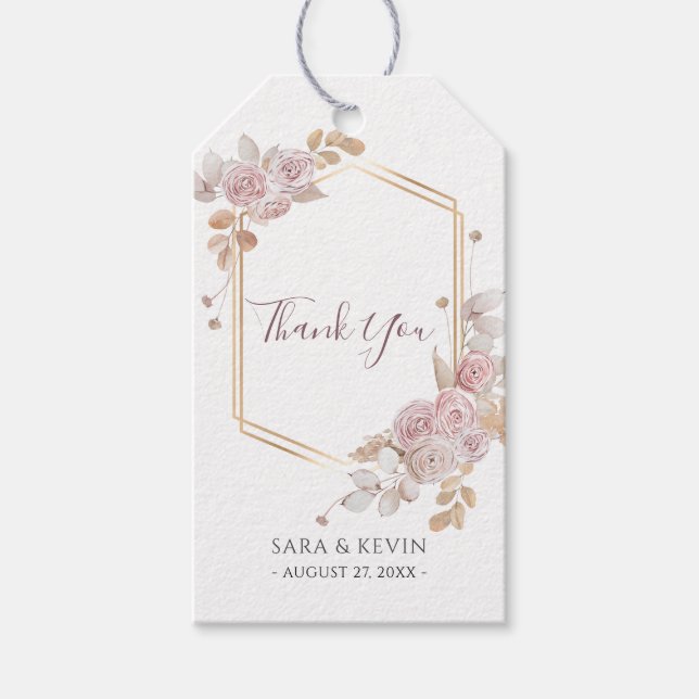 Étiquettes-cadeau Merci Mariage rose bohème Favoriser (Devant)