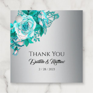 Étiquettes Cadeau Merci Mariage Rose d'argent et d'aqua