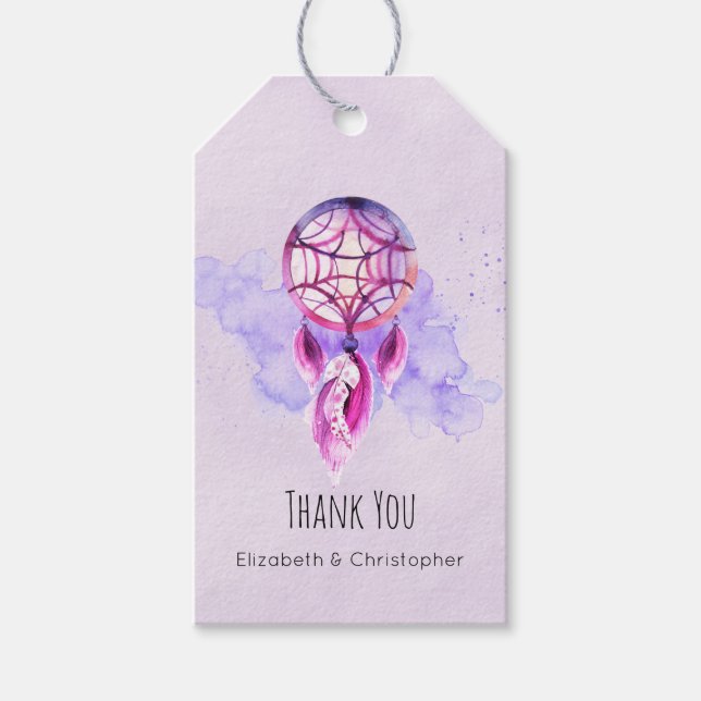 Étiquettes-cadeau Merci Mariage rose Dreamcatcher (Devant)