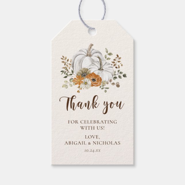 Étiquettes-cadeau Merci Mariage Rustique Citrouille Automne (Devant)