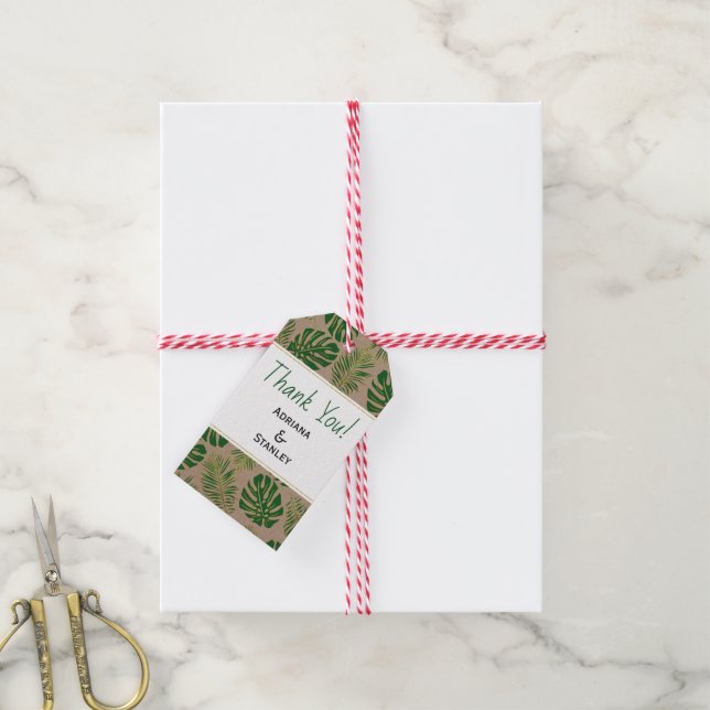 Étiquettes-cadeau Merci mariage rustique vert et or tropical (Avec de la ficelle)