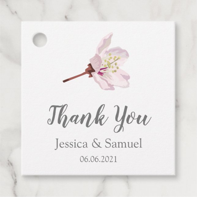 Étiquettes Cadeau Merci Mariage Sakura Pink Cherry (Devant)