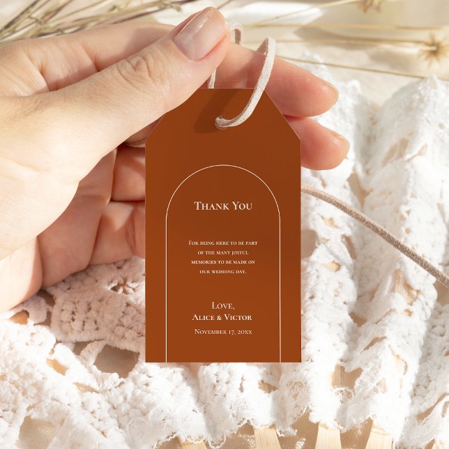 Étiquettes-cadeau Merci Mariage simple Boho Arch Terracotta (Créateur téléchargé)