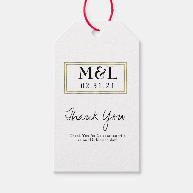 Étiquettes-cadeau Merci Mariage simple Forme de Carré d'or Faux (Devant)