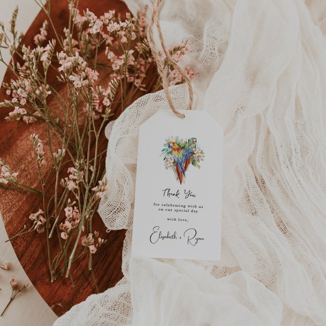 Étiquettes-cadeau Merci Mariage tropical Macaw (Créateur téléchargé)