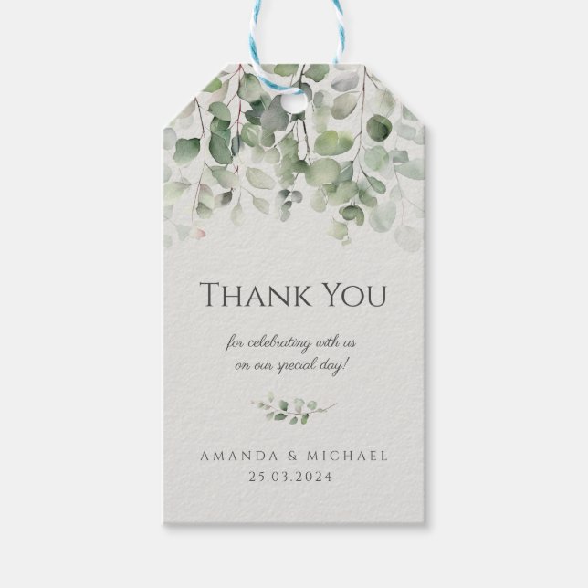 Étiquettes-cadeau Merci Mariage vert Eucalyptus Sage (Devant)