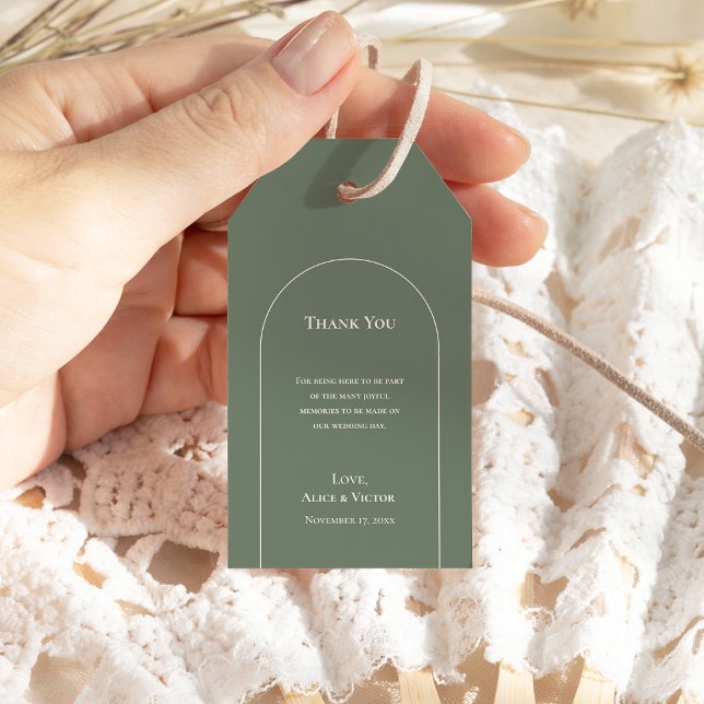 Étiquettes-cadeau Merci Mariage vert simple Boho Arch Sage (Créateur téléchargé)