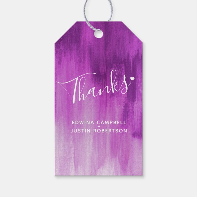 Étiquettes-cadeau Merci mauve abstrait art mariage événement étiquet (Devant)