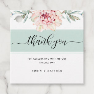 Étiquettes Cadeau Merci, Menthe et Pêche Élégance Mariage floral