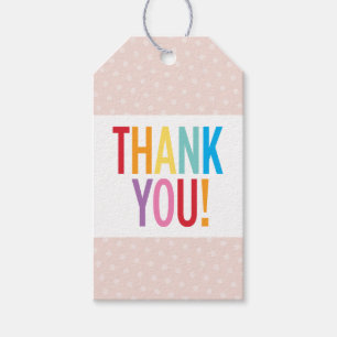 Étiquettes-cadeau MERCI mignon point motif couleur arc-en-ciel rose