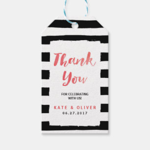Étiquettes-cadeau Merci moderne chic noir & blanc rayures