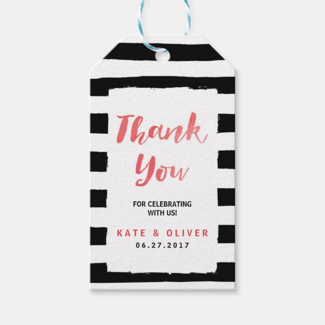 Étiquettes-cadeau Merci moderne chic noir & blanc rayures (Devant)