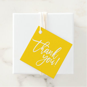 Étiquettes Cadeau MERCI moderne lettré à la main blanc type jaune
