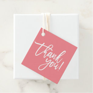 Étiquettes Cadeau MERCI moderne main lettré blanc écriture corail