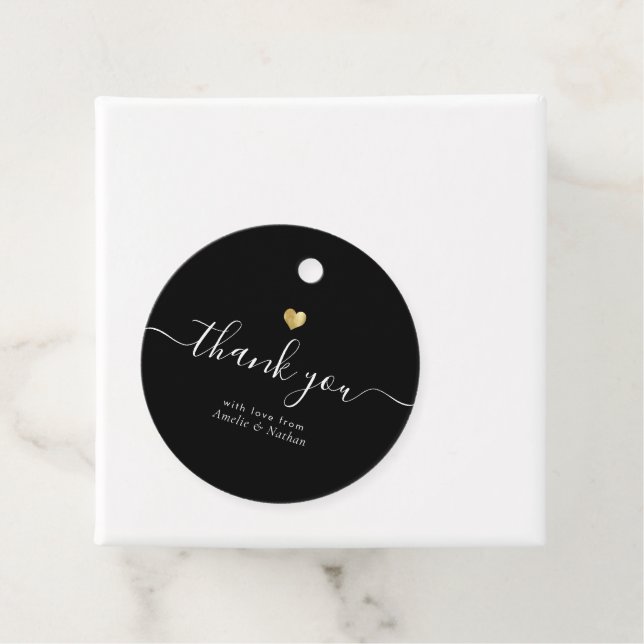 Étiquettes Cadeau Merci moderne Script Chic Gold Heart Mariage Fa (En situation)