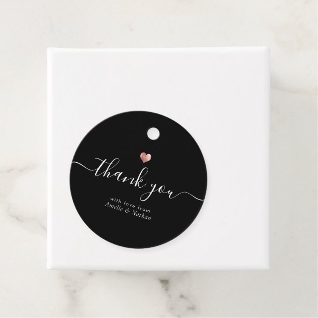Étiquettes Cadeau Merci moderne Script Rose Gold Heart Mariage (En situation)