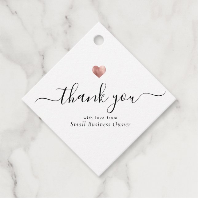 Étiquettes Cadeau Merci moderne Script Rose Or Petite entreprise F (Devant)