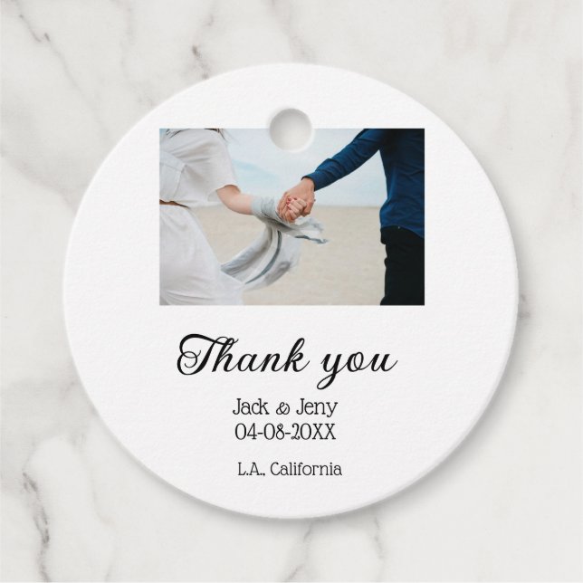 Étiquettes Cadeau Merci moderne simple mariage nom de couple message (Devant)