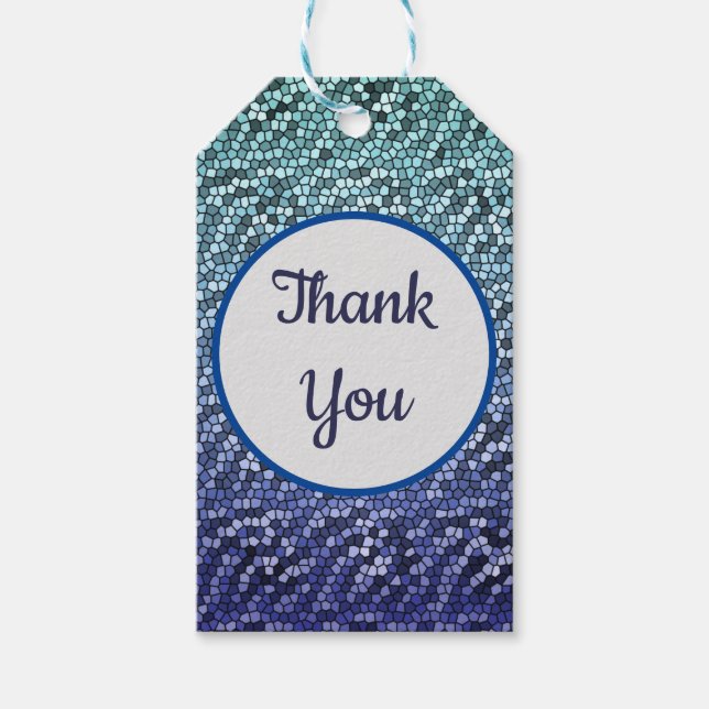 Étiquettes-cadeau Merci Mosaic Abstrait Bleu Gratitude (Devant)