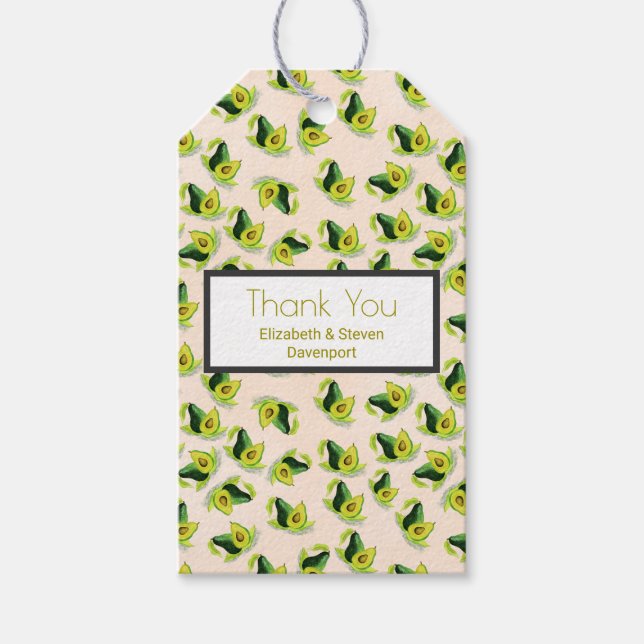 Étiquettes-cadeau Merci Motif Aquarelle Avocados Vert (Devant)