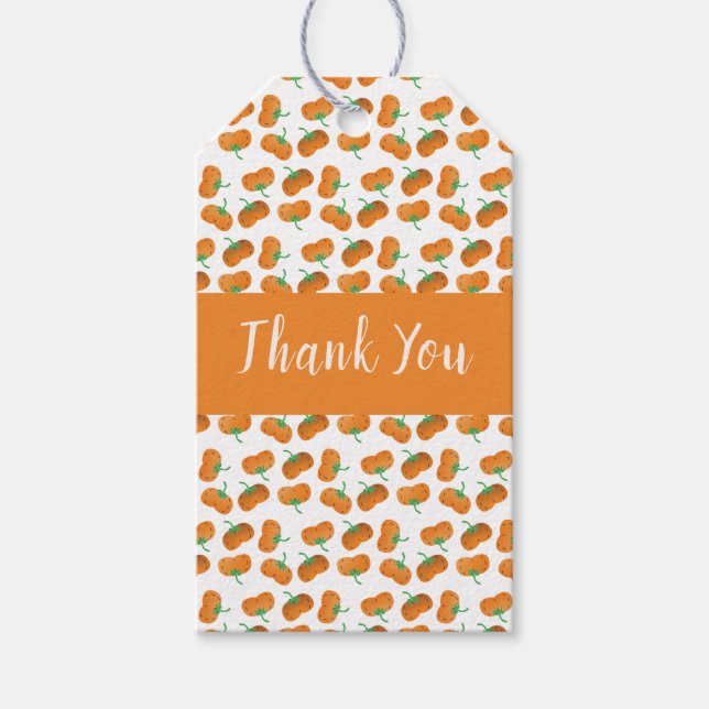 Étiquettes-cadeau Merci Motif Citrouille d'automne Orange (Devant)