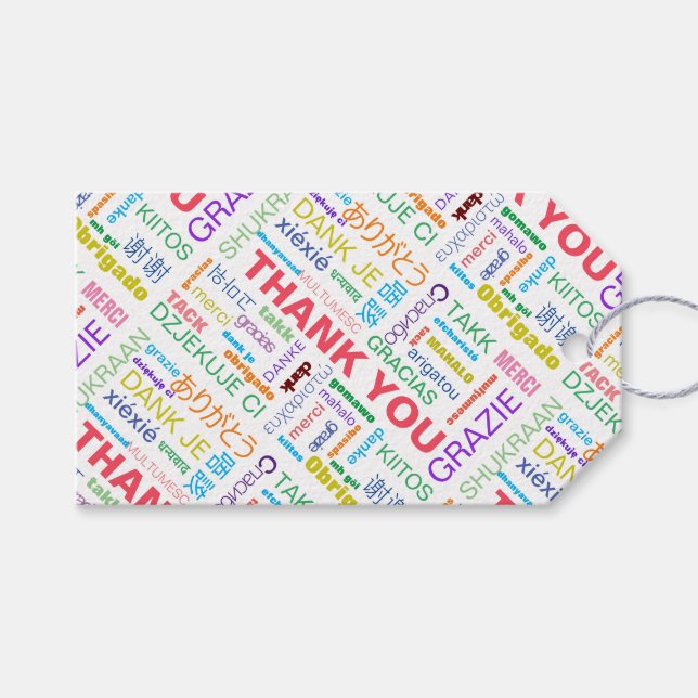 Étiquettes-cadeau Merci multilingue (Devant (Horizontal))