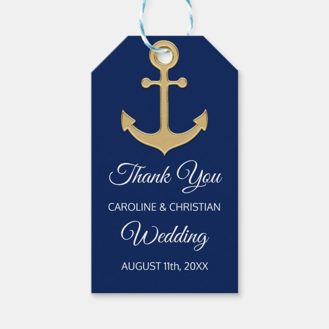 Étiquettes-cadeau MERCI Nautical Marine Blue Ancre Mariage (Devant)