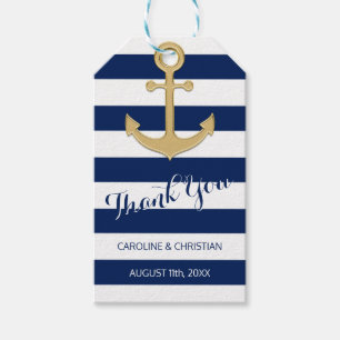 Étiquettes-cadeau MERCI Nautical Marine Blue Ancre Mariage