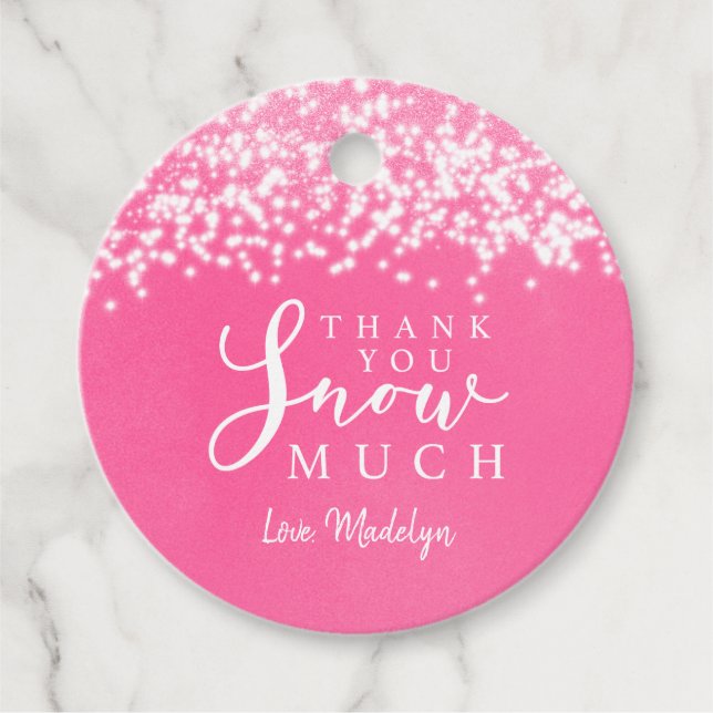 Étiquettes Cadeau Merci NEIGE beaucoup rose fête d'anniversaire (Devant)