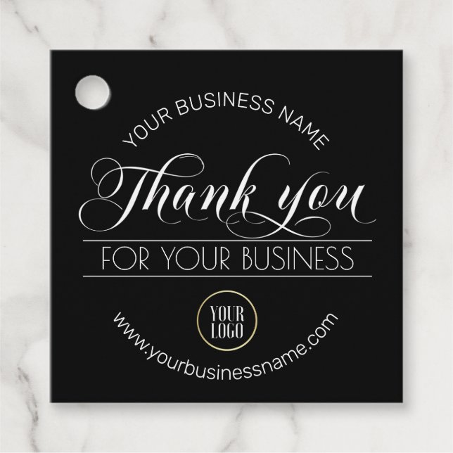 Étiquettes Cadeau Merci noir blanc | ajouter votre LOGO (Devant)