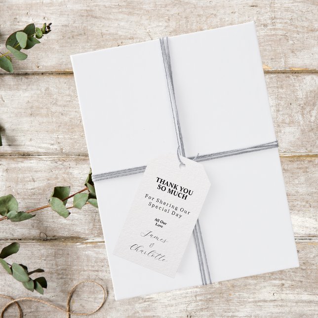 Étiquettes-cadeau Merci Noir Et Blanc Photo Mariage Faveur (Front)