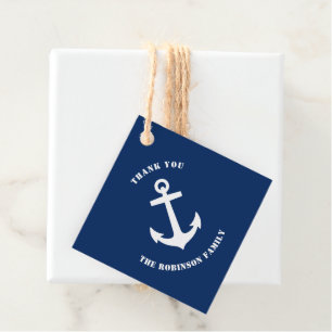 Étiquettes Cadeau Merci Nom de famille Ancre de bateau nautique Mari
