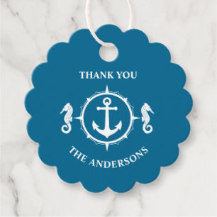 Étiquettes Cadeau Merci Nom de famille Seahorse Ancre Aqua Blue
