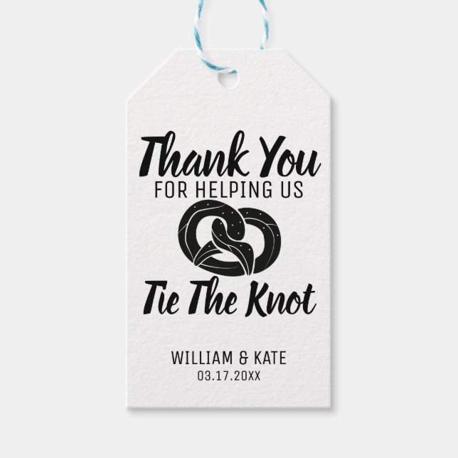 Étiquettes-cadeau Merci nous aider Cravate le Mariage Knot Pretzels (Devant)